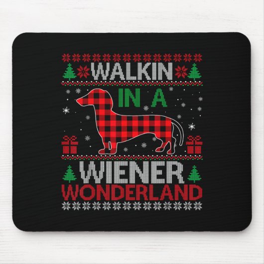 Walking In A Wiener Wonderland Funny Dachshund Chr Mousepad (Vorne)
