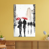 Walking in der Regenwasserfarbe Print Leinwanddruck (Insitu (Wohnzimmer))