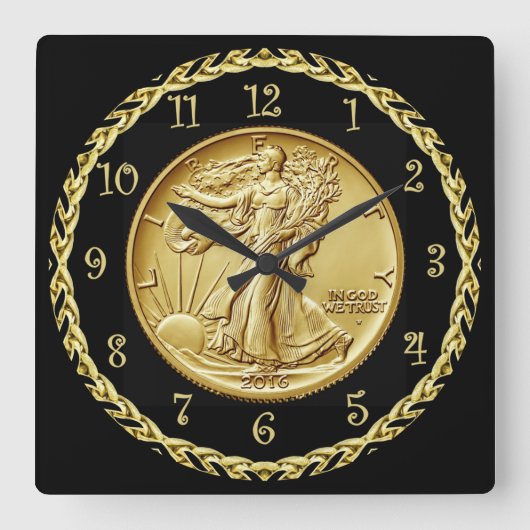Walking Liberty Centennial Gold Coin Image ~ Quadratische Wanduhr (Vorderseite)