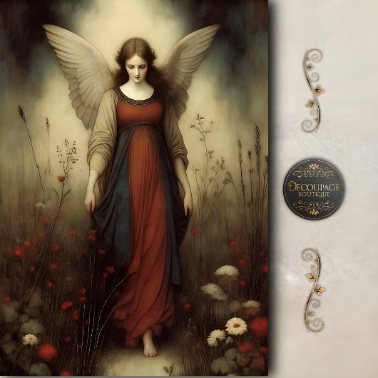 Walking Meadow Angel Earth Tone Vintage Decoupage Seidenpapier