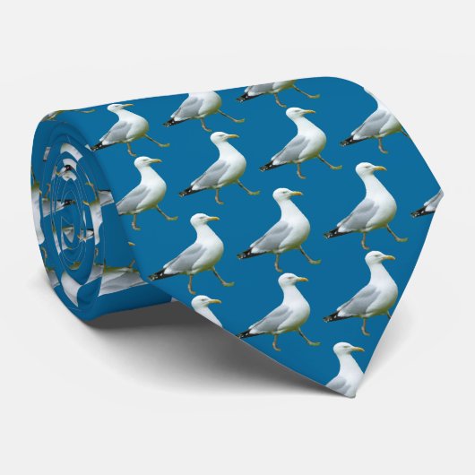 Walking Seagull Pattern - Blau 006699 Krawatte (Gerollt)