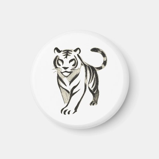 Walking Tiger Zeichn - Tintenzeichnung Design Magnet (Vorne)