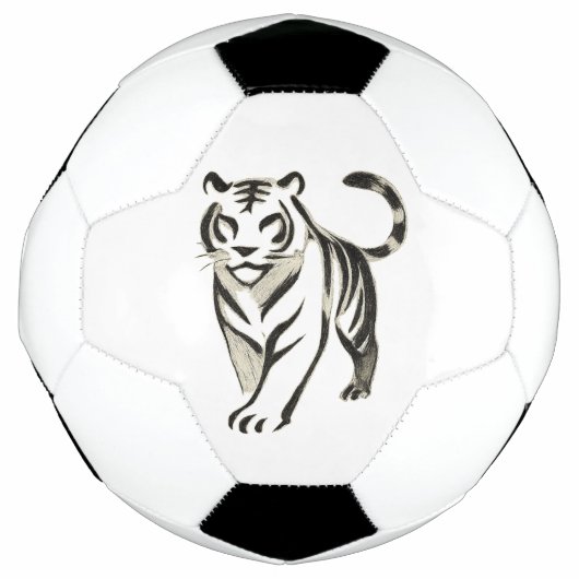 Walking Tiger Zeichnend - Tintendesign auf Fußball (Vorderseite)