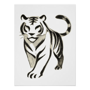 Walking Tiger Zeichnend - Tintenplakatdesign Poster