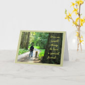 Walking von Mann und Hund, Beileid für Haustiere Karte (Gelbe Blume)