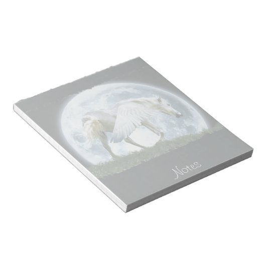 Walking White Pegasus & Full Moon Fantasy Notepad Notizblock (angewinkelt)