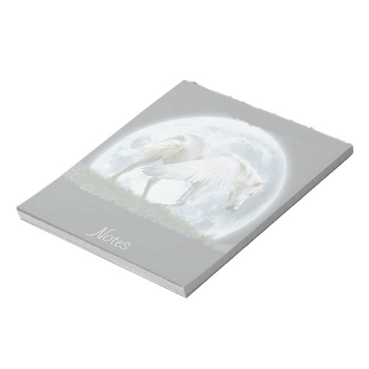 Walking White Pegasus & Full Moon Fantasy Notepad Notizblock (Rotiert)