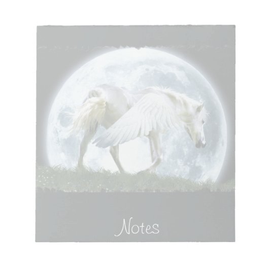 Walking White Pegasus & Full Moon Fantasy Notepad Notizblock (Vorderseite)