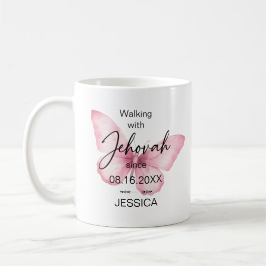 Walking with Jehovah Since Butterfly Baptism Mug Kaffeetasse (Links)