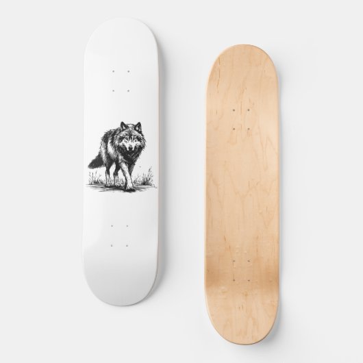 Walking Wolf Illustration Skateboard (Vorderseite)