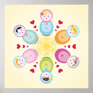 WALL ART :: Babushka Puppen - Mandala Poster