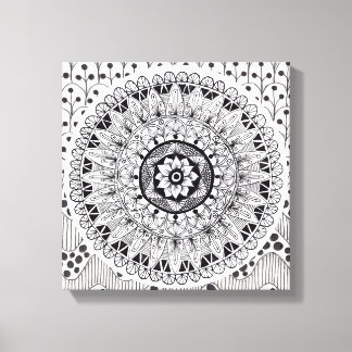 Wall Art Black und White Medallion Doodle Leinwanddruck