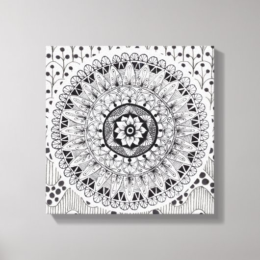 Wall Art Black und White Medallion Doodle Leinwanddruck (Vorderseite)