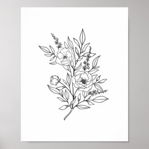 WALL ART DRUCINT Fine Art Floral Line Art Print Poster