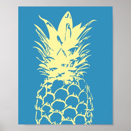 Wall Art Gelbe Ananas Design auf blau Poster (Vorne)