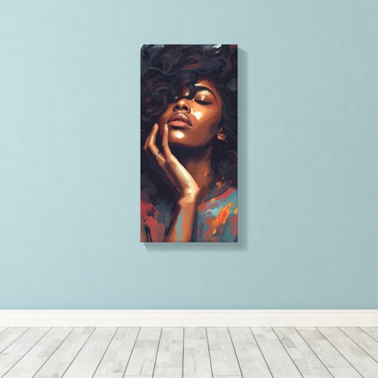 Wall Art of a Girl with Messy Hair and Closed Eyes Leinwanddruck (Insitu (Holzboden))