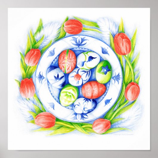 Wall Art Spring Tulips, Eier, Plate 12"x12" Poster (Vorne)