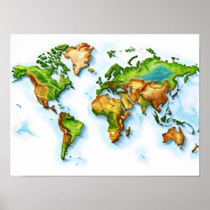 Wall Art World Topographic Map Poster