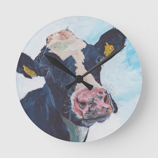 Wall Clock - 0254 Irish Friesian Cow Runde Wanduhr (Vorderseite)