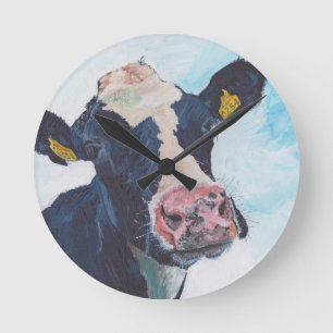 Wall Clock - 0254 Irish Friesian Cow Runde Wanduhr