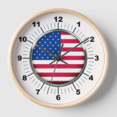 Wall Clock, 10" Round Natural Wood Frame USA Uhr (Vorderseite)