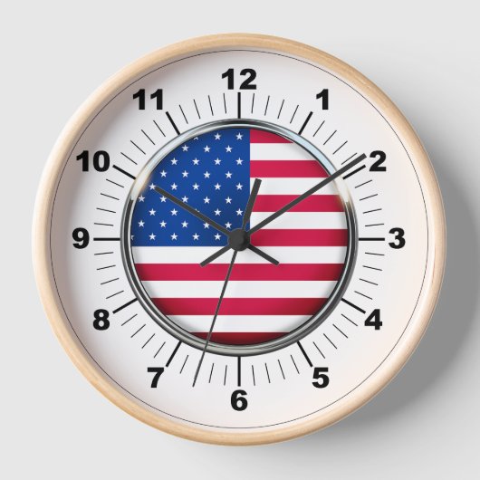 Wall Clock, 10" Round Natural Wood Frame USA Uhr (Vorderseite)