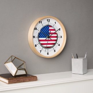 Wall Clock, 10" Round Natural Wood Frame USA Uhr