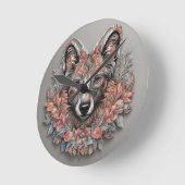 Wall Clock, 8" "Floral Majesty Wolf Clock" Runde Wanduhr (Winkel)