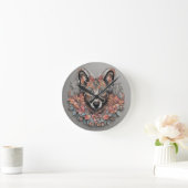 Wall Clock, 8" "Floral Majesty Wolf Clock" Runde Wanduhr (Zuhause)