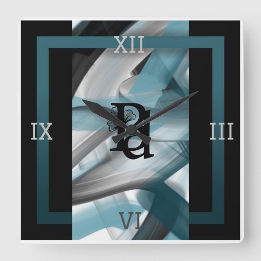Wall Clock Abstrakter Trend Wohngestaltung Blauer Quadratische Wanduhr (Vorderseite)