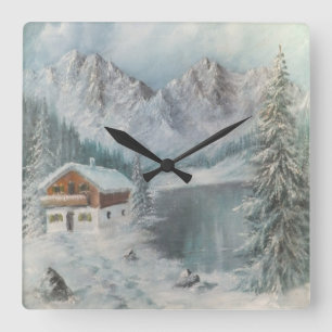 Wall Clock Ann Hayes Painting Bavarian Snow Dream Quadratische Wanduhr