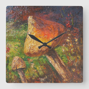 Wall Clock Ann Hayes Painting Mushroom Quadratische Wanduhr