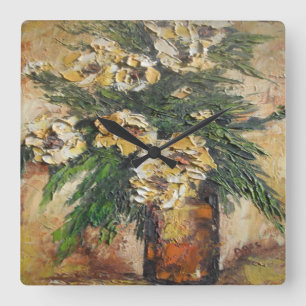 Wall Clock Ann Hayes Painting Yellow Flowers Quadratische Wanduhr