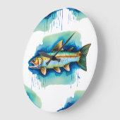 Wall Clock - Aquarellfarben Serie: Forellen/Lachs Große Wanduhr (Winkel)