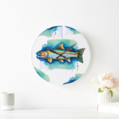 Wall Clock - Aquarellfarben Serie: Forellen/Lachs Große Wanduhr (Zuhause)