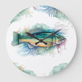Wall Clock - Aquarellfarbenserie: Bass Große Wanduhr