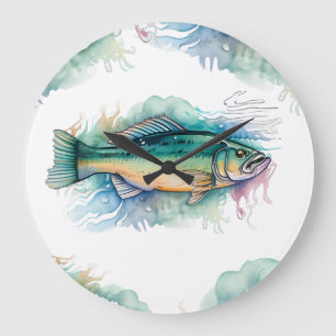 Wall Clock - Aquarellfarbenserie: Bass Große Wanduhr
