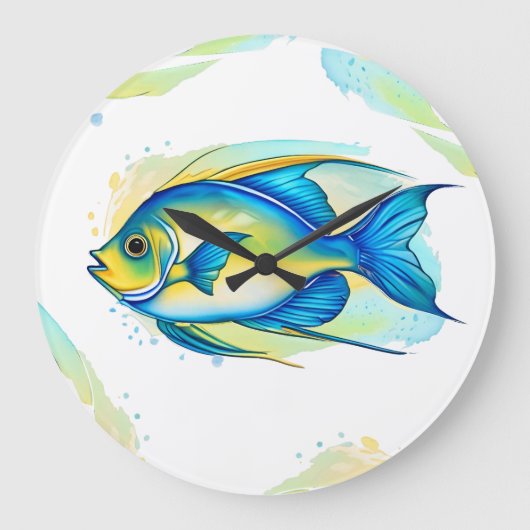 Wall Clock - Aquarellreihe: Angelfish Große Wanduhr (Vorderseite)
