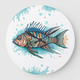 Wall Clock - Aquarellreihe: Limonfische Große Wanduhr