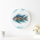 Wall Clock - Aquarellreihe: Limonfische Große Wanduhr (Zuhause)