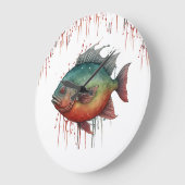 Wall Clock - Aquarellreihe: Piranha Große Wanduhr (Winkel)