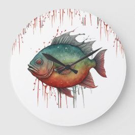 Wall Clock - Aquarellreihe: Piranha Große Wanduhr