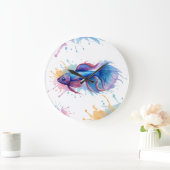 Wall Clock - Aquatercolor Serie: Betta Fish Große Wanduhr (Zuhause)