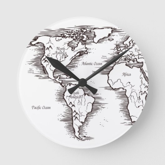 Wall Clock - B/W Weltkarte USA Afrika Europa Runde Wanduhr (Vorderseite)