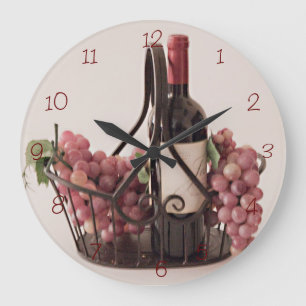 Wall Clock Basket mit Wein und Trauben Große Wanduhr