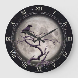 Wall Clock bei der nächtlichen, raven Tree Gothasy Große Wanduhr