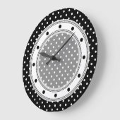 Wall Clock Black and White Polka Dot Große Wanduhr (Winkel)