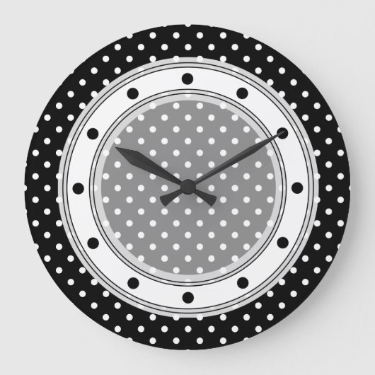 Wall Clock Black and White Polka Dot Große Wanduhr (Vorderseite)