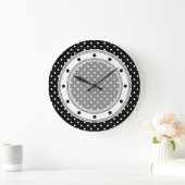 Wall Clock Black and White Polka Dot Große Wanduhr (Zuhause)