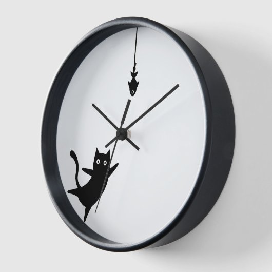 Wall Clock Black Cat fängt Fisch Uhr (Winkel)